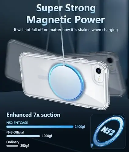 FNTCASE iPhone SE 3-avlod (2022) uchun g'ilof: iPhone SE 2-avlod (2020) uchun g'ilof Magsafe bilan mos keladigan shaffof magnit telefon g'iloflari Yupqa sarg'ayishga qarshi mustahkam himoya shaffof mobil qopqoq (D-ko'k magnit) - 3