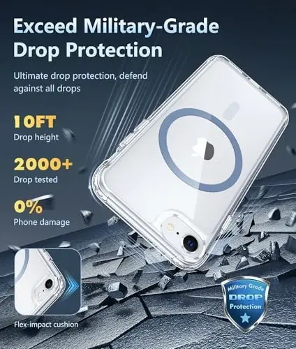 FNTCASE iPhone SE 3-avlod (2022) uchun g'ilof: iPhone SE 2-avlod (2020) uchun g'ilof Magsafe bilan mos keladigan shaffof magnit telefon g'iloflari Yupqa sarg'ayishga qarshi mustahkam himoya shaffof mobil qopqoq (D-ko'k magnit) - 4