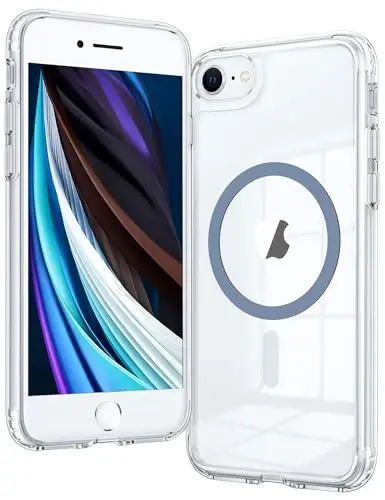 FNTCASE iPhone SE 3-avlod (2022) uchun g'ilof: iPhone SE 2-avlod (2020) uchun g'ilof Magsafe bilan mos keladigan shaffof magnit telefon g'iloflari Yupqa sarg'ayishga qarshi mustahkam himoya shaffof mobil qopqoq (D-ko'k magnit) - FNTCASE