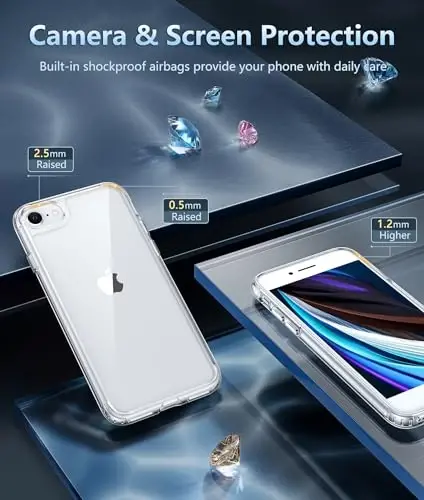 FNTCASE iPhone SE 3-avlod (2022) uchun g'ilof: iPhone SE 2-avlod (2020) uchun g'ilof Magsafe bilan mos keladigan tiniq telefon g'iloflari Yaxshilikka qarshi ingichka harbiy darajadagi tushishga chidamli himoya shaffof mobil qopqoq (B-tiniq) - 5