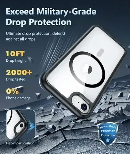 FNTCASE iPhone SE 3-avlod (2022) uchun g'ilof: iPhone SE 2-avlod (2020) uchun g'ilof Magsafe bilan mos keluvchi shaffof magnit telefon g'iloflari Yupqa sarg'ayishga qarshi mustahkam himoya shaffof mobil telefon qopqog'i (B-qora) - 4