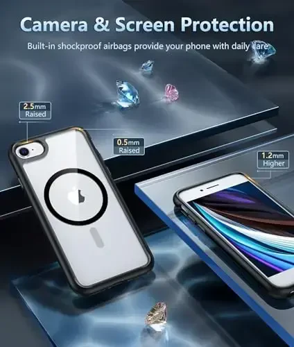FNTCASE iPhone SE 3-avlod (2022) uchun g'ilof: iPhone SE 2-avlod (2020) uchun g'ilof Magsafe bilan mos keluvchi shaffof magnit telefon g'iloflari Yupqa sarg'ayishga qarshi mustahkam himoya shaffof mobil telefon qopqog'i (B-qora) - 5