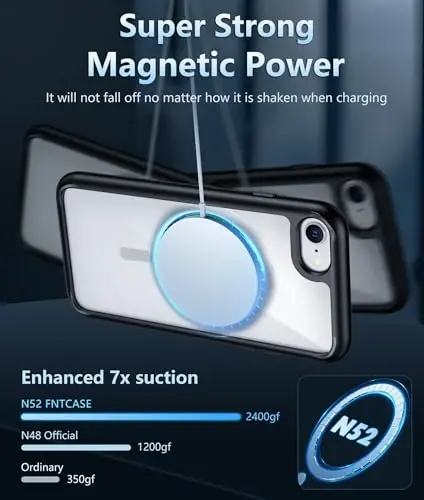 FNTCASE iPhone SE 3-avlod (2022) uchun g'ilof: iPhone SE 2-avlod (2020) uchun g'ilof Magsafe bilan mos keluvchi shaffof magnit telefon g'iloflari Yupqa sarg'ayishga qarshi mustahkam himoya shaffof mobil telefon qopqog'i (B-qora) - 3