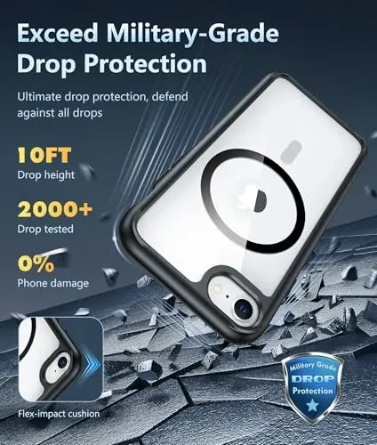 FNTCASE iPhone SE 3-avlod (2022) uchun g'ilof: iPhone SE 2-avlod (2020) uchun g'ilof Magsafe bilan mos keluvchi shaffof magnit telefon g'iloflari Yupqa sarg'ayishga qarshi mustahkam himoya shaffof mobil telefon qopqog'i (B-qora) - 4