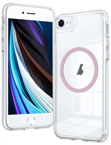 FNTCASE for iPhone SE 3rd(2022) Case: iPhone SE 2nd(2020) Case Clear Magnetic Phone Cases Compatible with Magsafe Slim Anti Yellowing Rugged Protective Transparent Cell Phone Cover (C-A Pink) 
