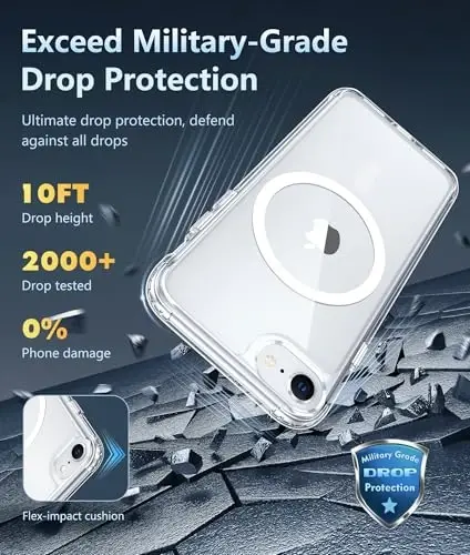 FNTCASE iPhone SE 3rd(2022) uchun g'ilof: iPhone SE 2nd(2020) g'ilofi Magnit harbiy darajadagi tushishdan himoya Sariqlikka qarshi mobil telefon qopqog'i - zarbga chidamli shaffof g'iloflar - 4,7 dyuym (A-Shaffof) - 4