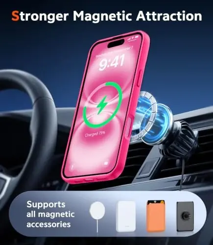 FNTCASE Magnetic for iPhone 16 Plus Case, Clear Hot Pink | Fit for Magsafe, with Screen Protector, Military Grade Drop Protection Cover, Slim Phone Cases, Shockproof Bumper - 4