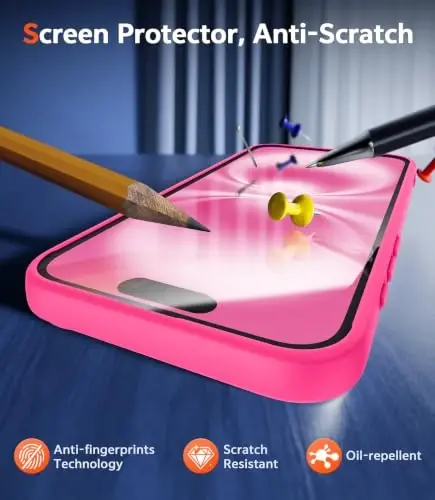 FNTCASE Magnetic for iPhone 16 Plus Case, Clear Hot Pink | Fit for Magsafe, with Screen Protector, Military Grade Drop Protection Cover, Slim Phone Cases, Shockproof Bumper - 6