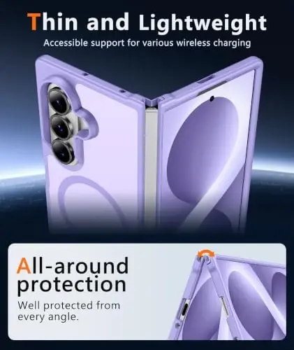 FNTCASE Magnetic for Samsung Galaxy Z Fold 8 Ultra/ 7 Case, Matte Purple | Fit for Magsafe, with Screen Protector, Military Grade Drop Protection Cover, Slim Phone Cases, Shockproof Bumper - 3