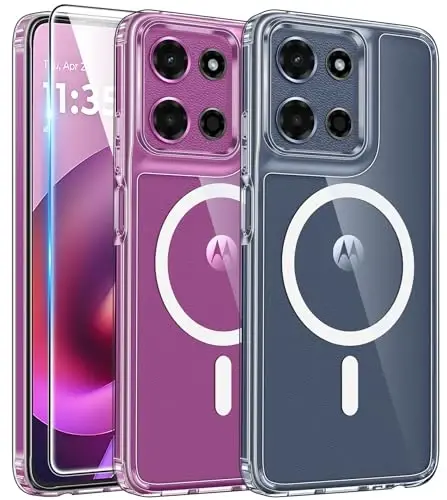 FNTCASE Moto G 2026/2025 uchun g‘ilof: Moto G Play 2026 uchun magnitli sarg‘aymaydigan telefon g‘ilofi, tushib ketishga chidamli, mustahkam, shaffof, ingichka g‘ilof, 6.7 dyuym (Shaffof magnitli) - FNTCASE