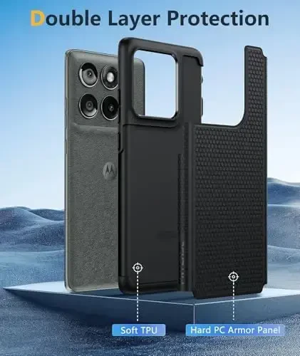 FNTCASE Motorola Edge 2025 uchun g'ilof: Ikki qatlamli himoya yengil vaznli mobil telefon qopqog'i zarbaga chidamli, sirpanmaydigan to'qimali orqa - Harbiy himoya bamperi - 6,7 dyuym (qora) - 3