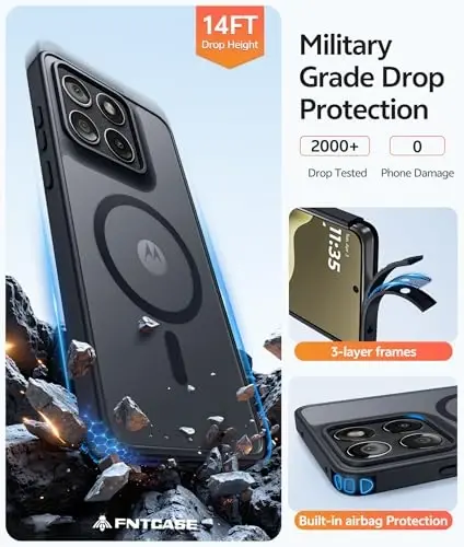 FNTCASE for Motorola Edge 2026 Case, Fit for Magsafe, Screen Protector | Translucent Matte Magnetic Back, 14FT Military Grade Drop Protection, Shockproof Protective Phone Cover, Black - 5