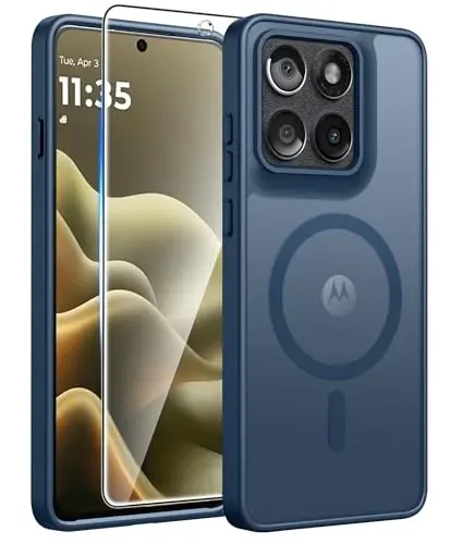 FNTCASE for Motorola Edge 2026 Case, Fit for Magsafe, Screen Protector Blue | Translucent Matte Magnetic Back, 14FT Military Grade Drop Protection, Shockproof Protective Phone Cover, Blue 