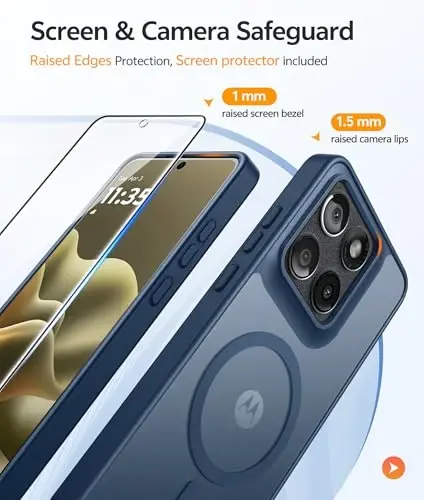 FNTCASE Motorola Edge 2026 uchun magnit g‘ilof: [Magsafe bilan mos keladi] [Ekran himoyachisi] bilan shaffof mat g‘iloflar Harbiy darajadagi zarbaga chidamli himoya telefon qopqog‘i (6,5 dyuym/Ko‘k) - 4