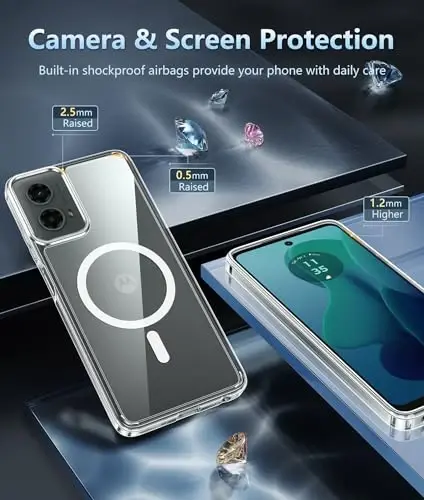 FNTCASE Motorola Moto G-5G-2024 Kılıf: Şeffaf Manyetik Yüksek Kaliteli Düşme Korumalı Sararmaz Cep Telefonu Kılıfı - Sağlam Darbeye Dayanıklı Koruyucu Tampon Şeffaf Kılıf (Şeffaf) - 4