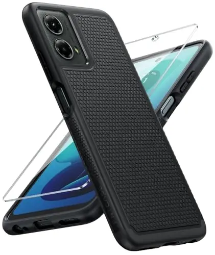 FNTCASE Motorola Moto G-5G-2024 uchun g'ilof: Ikki qatlamli, og'ir yuk ko'taruvchi, zarbaga chidamli, sirpanmaydigan to'qimali mobil telefon himoya qopqog'i - Harbiy tomchidan himoya tamponli qattiq g'ilof (qora) - FNTCASE