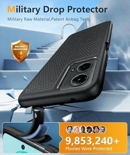 FNTCASE Motorola Moto G-5G-2024 uchun g'ilof: Ikki qatlamli, og'ir yuk ko'taruvchi, zarbaga chidamli, sirpanmaydigan to'qimali mobil telefon himoya qopqog'i - Harbiy tomchidan himoya tamponli qattiq g'ilof (qora) - 3