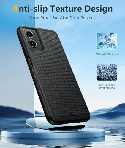 FNTCASE Motorola Moto G-5G-2024 uchun g'ilof: Ikki qatlamli, og'ir yuk ko'taruvchi, zarbaga chidamli, sirpanmaydigan to'qimali mobil telefon himoya qopqog'i - Harbiy tomchidan himoya tamponli qattiq g'ilof (qora) - 5