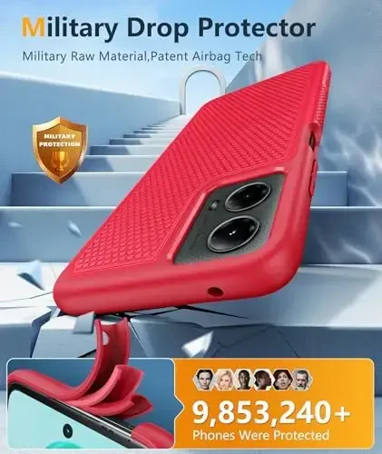 FNTCASE Motorola Moto G-5G-2024 uchun g‘ilof: Ikki qavatli kuchli telefon himoya qopqog‘i zarbaga chidamli, sirpanmaydigan teksturali - Harbiy tomchidan himoya tamponli qattiq g‘ilof (qizil) - 3