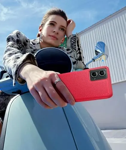 FNTCASE Motorola Moto G-5G-2024 uchun g‘ilof: Ikki qavatli kuchli telefon himoya qopqog‘i zarbaga chidamli, sirpanmaydigan teksturali - Harbiy tomchidan himoya tamponli qattiq g‘ilof (qizil) - 3