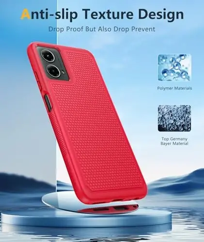 FNTCASE Motorola Moto G-5G-2024 uchun g‘ilof: Ikki qavatli kuchli telefon himoya qopqog‘i zarbaga chidamli, sirpanmaydigan teksturali - Harbiy tomchidan himoya tamponli qattiq g‘ilof (qizil) - 4