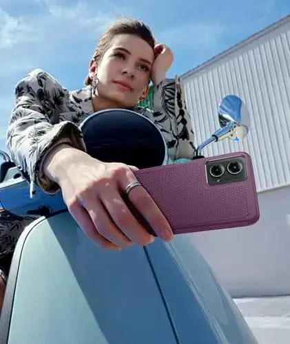 FNTCASE Motorola Moto G-5G-2024 uchun g'ilof: Ikki qavatli, og'ir yuk ko'taruvchi mobil telefon himoya qopqog'i, zarbga chidamli, sirpanmaydigan teksturali - Harbiy tomchidan himoya tamponli qattiq g'ilof (Burgundi binafsha) - 4