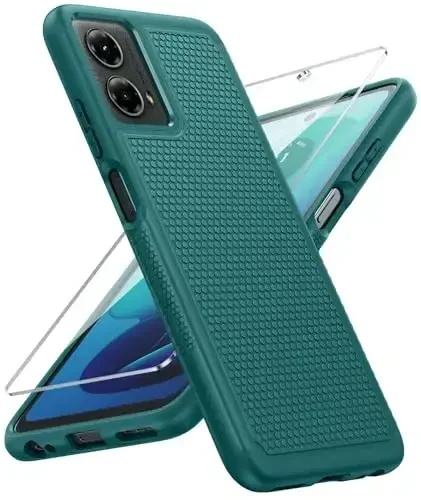 FNTCASE Motorola Moto G-5G-2024 uchun g'ilof: Ikki qavatli og'ir yuk mobil telefon himoya qopqog'i zarbaga chidamli, sirpanmaydigan teksturali - Harbiy tomchidan himoya tamponli qattiq g'ilof (Yashil) - 1