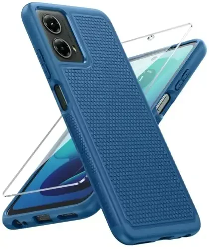 FNTCASE Motorola Moto G-5G-2024 uchun g'ilof: Ikki qavatli, yuqori sifatli mobil telefon himoya qopqog'i, zarbaga chidamli, sirpanmaydigan teksturali - Harbiy darajadagi tushishdan himoya tamponli mustahkam g'ilof (ko'k) - FNTCASE