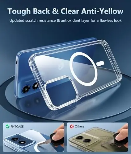 FNTCASE Motorola Moto G-Play-2024 g'ilofi: Magnitli harbiy darajadagi tushib ketishdan himoya, sarg'aymaydigan mobil telefon g'ilofi: Mustahkam zarbaga chidamli himoya bamperli shaffof g'ilof (Shaffof) - 3