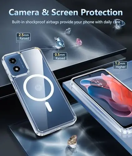 FNTCASE Motorola Moto G-Play-2024 g'ilofi: Magnitli harbiy darajadagi tushib ketishdan himoya, sarg'aymaydigan mobil telefon g'ilofi: Mustahkam zarbaga chidamli himoya bamperli shaffof g'ilof (Shaffof) - 5