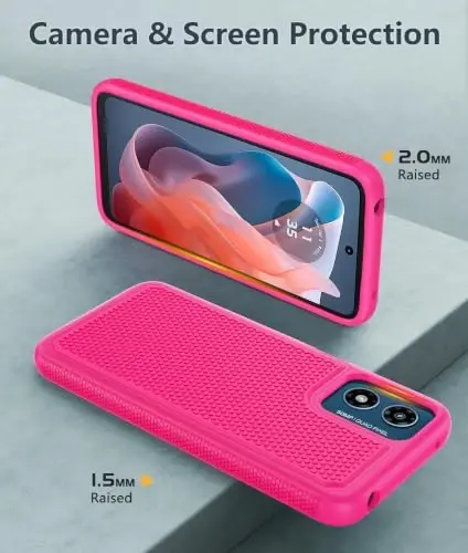 FNTCASE Motorola Moto G-Play-2024 g'ilofi uchun: Ikki qavatli himoya og'ir yukga mo'ljallangan uyali telefon qopqog'i, silliq bo'lmagan teksturali orqa tomoni bilan zarbaga chidamli - harbiy himoya bamperi qattiq to'q pushti 