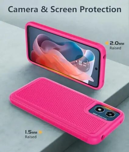 FNTCASE Motorola Moto G-Play-2024 g'ilofi uchun: Ikki qavatli himoya og'ir yukga mo'ljallangan uyali telefon qopqog'i, silliq bo'lmagan teksturali orqa tomoni bilan zarbaga chidamli - harbiy himoya bamperi qattiq to'q pushti - 1