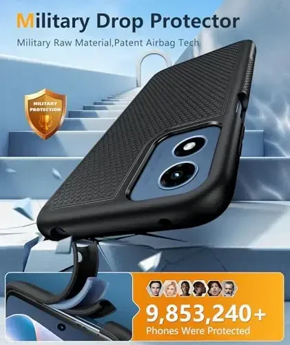 FNTCASE Motorola Moto G Play-2024 uchun g'ilof: Ikki qatlamli himoya, og'ir yuk ko'taruvchi mobil telefon qopqog'i, zarbga chidamli, sirpanmaydigan teksturali orqa tomoni - Harbiy himoya bumperi (qora) - 4