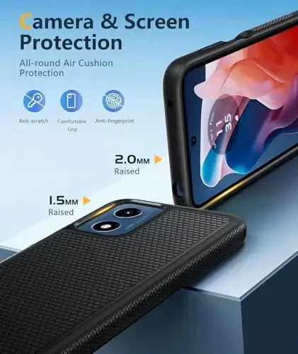 FNTCASE Motorola Moto G Play-2024 uchun g'ilof: Ikki qatlamli himoya, og'ir yuk ko'taruvchi mobil telefon qopqog'i, zarbga chidamli, sirpanmaydigan teksturali orqa tomoni - Harbiy himoya bumperi (qora) - 6