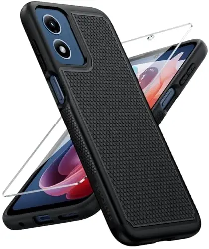 FNTCASE Motorola Moto G Play-2024 uchun g'ilof: Ikki qatlamli himoya, og'ir yuk ko'taruvchi mobil telefon qopqog'i, zarbga chidamli, sirpanmaydigan teksturali orqa tomoni - Harbiy himoya bumperi (qora) 