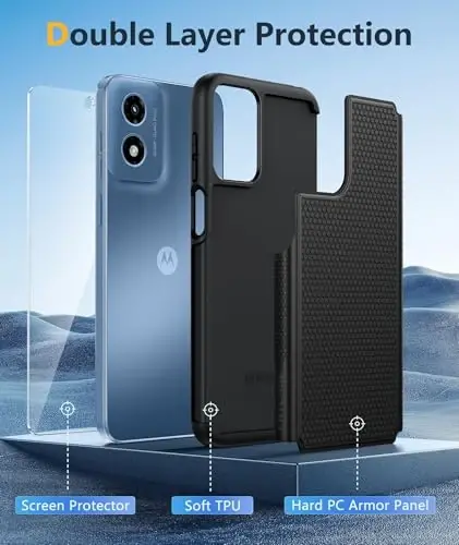 FNTCASE Motorola Moto G Play-2024 uchun g'ilof: Ikki qatlamli himoya, og'ir yuk ko'taruvchi mobil telefon qopqog'i, zarbga chidamli, sirpanmaydigan teksturali orqa tomoni - Harbiy himoya bumperi (qora) - 3