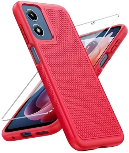FNTCASE Motorola Moto G Play-2024 uchun g'ilof: Ikki qatlamli himoya, zarbaga chidamli, sirpanmaydigan teksturali orqa qopqoqli, harbiy himoyali baquvvat mobil telefon qopqog'i (Qizil) 