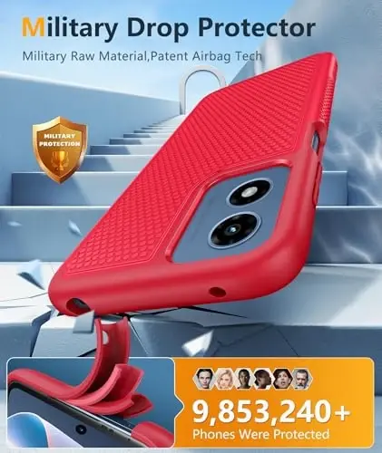 FNTCASE Motorola Moto G Play-2024 uchun g'ilof: Ikki qatlamli himoya, zarbaga chidamli, sirpanmaydigan teksturali orqa qopqoqli, harbiy himoyali baquvvat mobil telefon qopqog'i (Qizil) - 4