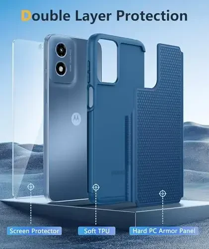 FNTCASE Motorola Moto G Play-2024 uchun g‘ilof: Ikki qavatli himoya, zarbaga chidamli, sirpanmaydigan teksturali orqa, harbiy himoya bumperi (ko‘k) - 3