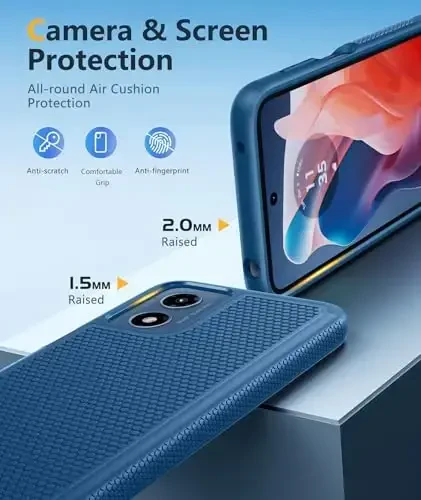 FNTCASE Motorola Moto G Play-2024 uchun g‘ilof: Ikki qavatli himoya, zarbaga chidamli, sirpanmaydigan teksturali orqa, harbiy himoya bumperi (ko‘k) - 6