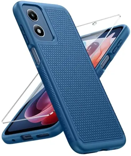 FNTCASE Motorola Moto G Play-2024 uchun g‘ilof: Ikki qavatli himoya, zarbaga chidamli, sirpanmaydigan teksturali orqa, harbiy himoya bumperi (ko‘k) - 1