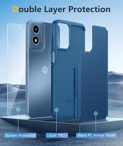 FNTCASE Motorola Moto G Play-2024 uchun g‘ilof: Ikki qavatli himoya, zarbaga chidamli, sirpanmaydigan teksturali orqa, harbiy himoya bumperi (ko‘k) - 3