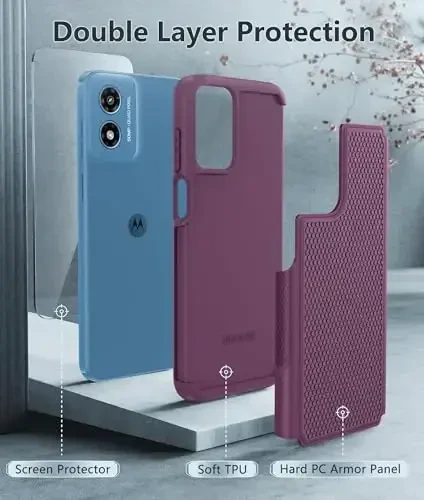 FNTCASE Motorola Moto G Play 2024 uchun: Ikki qatlamli himoya, zarbaga chidamli, sirpanmaydigan teksturali orqa, harbiy himoya bamperi (binafsha) - 3