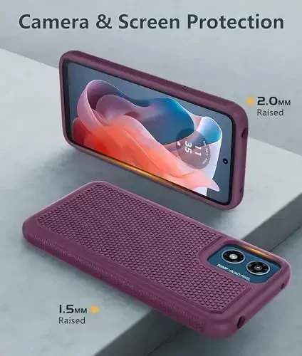 FNTCASE Motorola Moto G Play 2024 uchun: Ikki qatlamli himoya, zarbaga chidamli, sirpanmaydigan teksturali orqa, harbiy himoya bamperi (binafsha) - 6