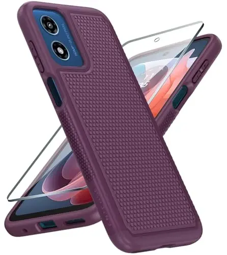 FNTCASE Motorola Moto G Play 2024 uchun: Ikki qatlamli himoya, zarbaga chidamli, sirpanmaydigan teksturali orqa, harbiy himoya bamperi (binafsha) 