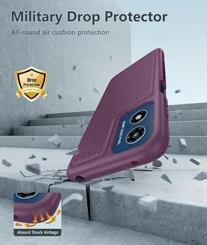 FNTCASE Motorola Moto G Play 2024 uchun: Ikki qatlamli himoya, zarbaga chidamli, sirpanmaydigan teksturali orqa, harbiy himoya bamperi (binafsha) - 4