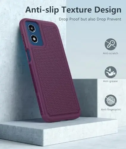 FNTCASE Motorola Moto G Play 2024 uchun: Ikki qatlamli himoya, zarbaga chidamli, sirpanmaydigan teksturali orqa, harbiy himoya bamperi (binafsha) - 5