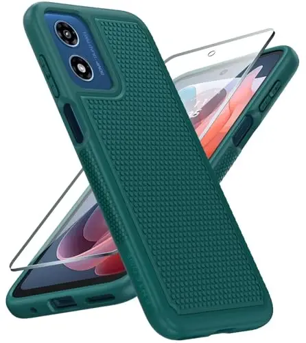 FNTCASE Motorola Moto G Play-2024 uchun: Ikki qatlamli himoya, zarbaga chidamli, sirpanmaydigan teksturali orqa qopqoqli, harbiy himoyali bamperli kuchli telefon qutisi (yashil) 