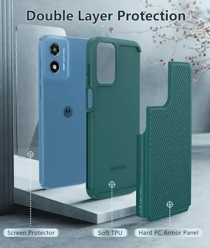 FNTCASE Motorola Moto G Play-2024 uchun: Ikki qatlamli himoya, zarbaga chidamli, sirpanmaydigan teksturali orqa qopqoqli, harbiy himoyali bamperli kuchli telefon qutisi (yashil) - 3
