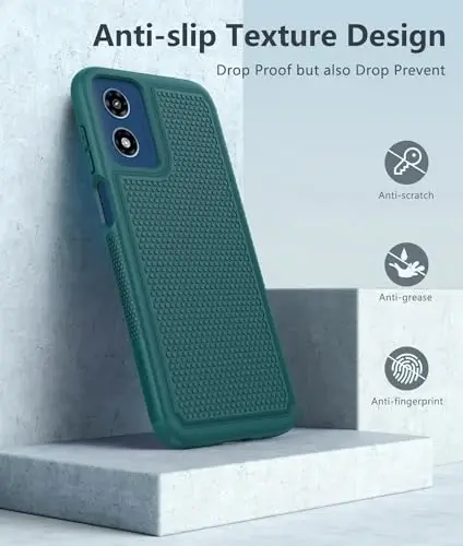 FNTCASE Motorola Moto G Play-2024 uchun: Ikki qatlamli himoya, zarbaga chidamli, sirpanmaydigan teksturali orqa qopqoqli, harbiy himoyali bamperli kuchli telefon qutisi (yashil) - 5